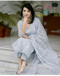 Women Stylish Embroide Kota Doriya Kurta Set with Cotton Lining Pants and Dupatta Ethnic Three Piece Suit