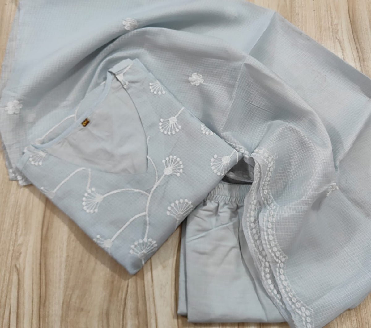 Women Stylish Embroide Kota Doriya Kurta Set with Cotton Lining Pants and Dupatta Ethnic Three Piece Suit