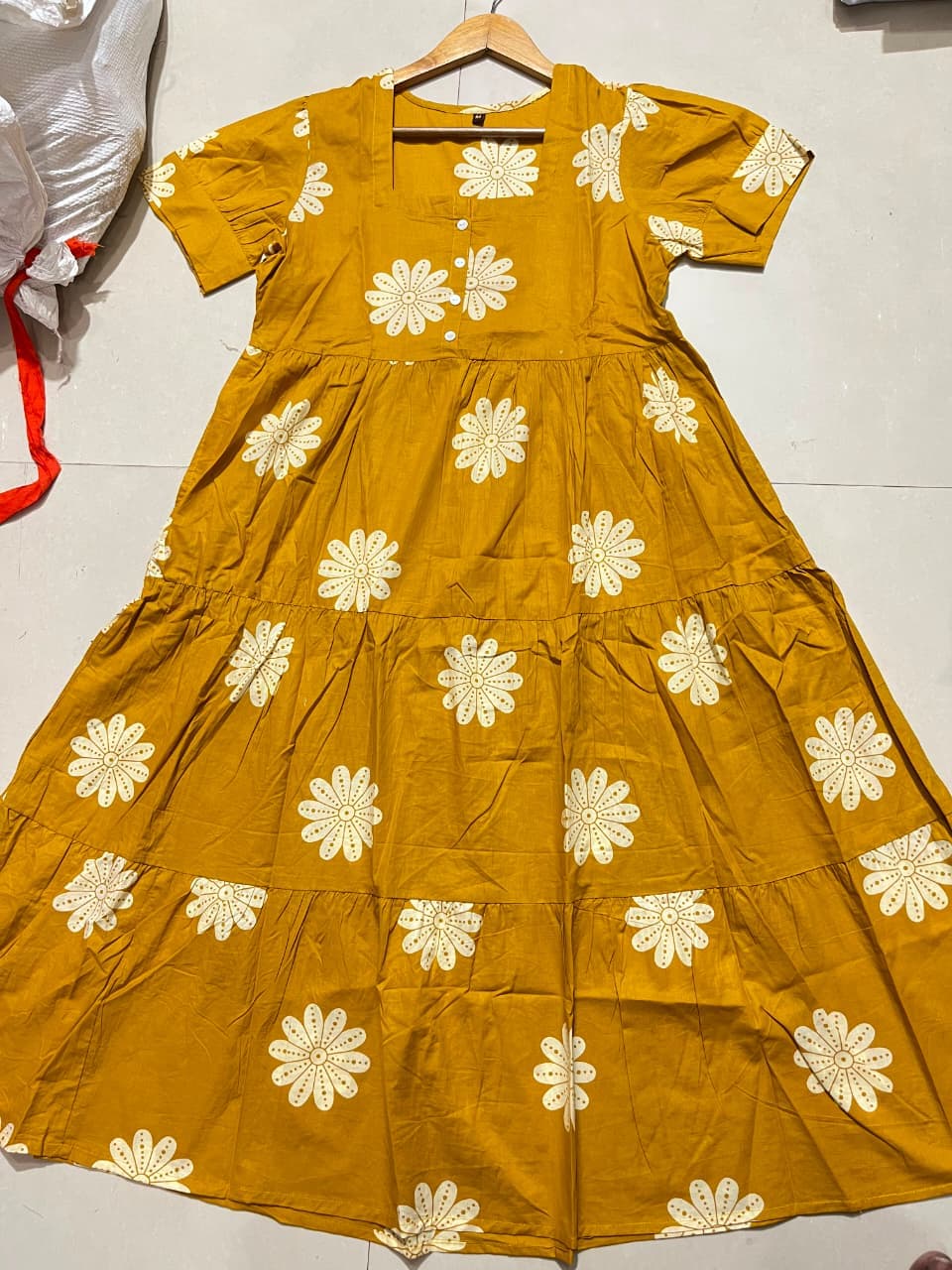 Trending Stylish Cotton Printed Square Neck Midi Dress