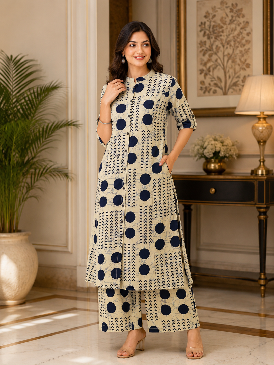 Stylish Trending Pure Cotton Printed A-Line Co-ord Set with Palazzo Pants