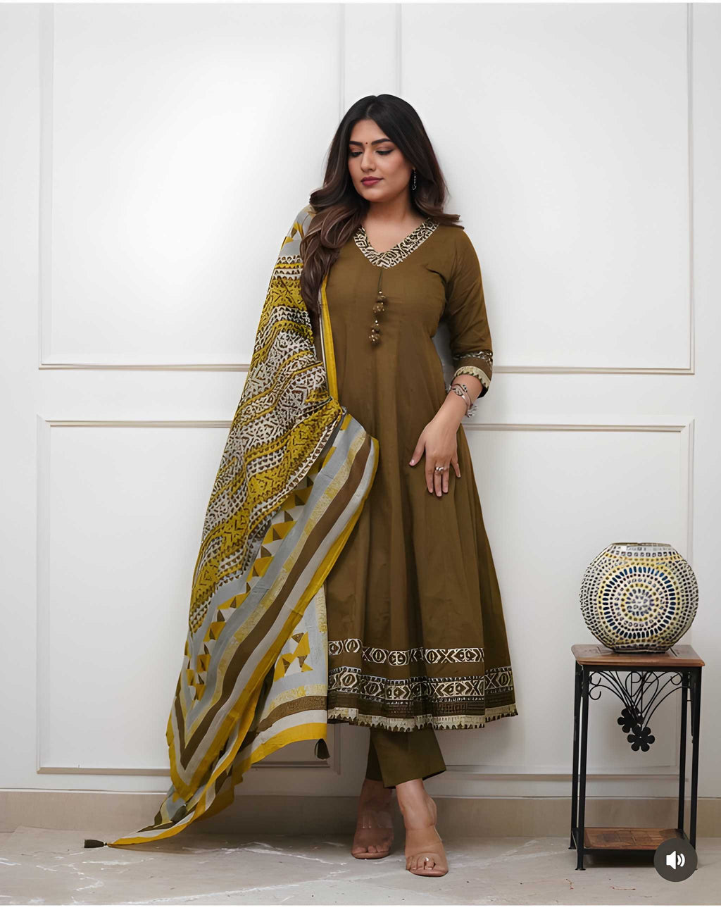 Women Stylish Hand Work Anarkali Kurta Pant Dupatta Set