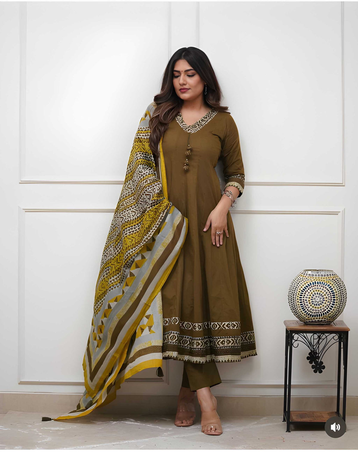 Women Stylish Hand Work Anarkali Kurta Pant Dupatta Set