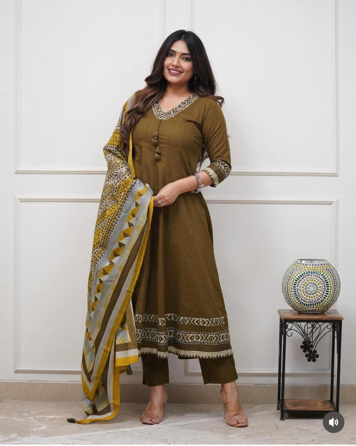 Women Stylish Hand Work Anarkali Kurta Pant Dupatta Set