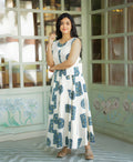 Women Stylish Cotton Co-Ord Set Sleeveless Button Detail Top with Printed Fla Skirt chic Ethnic Fusion Wear