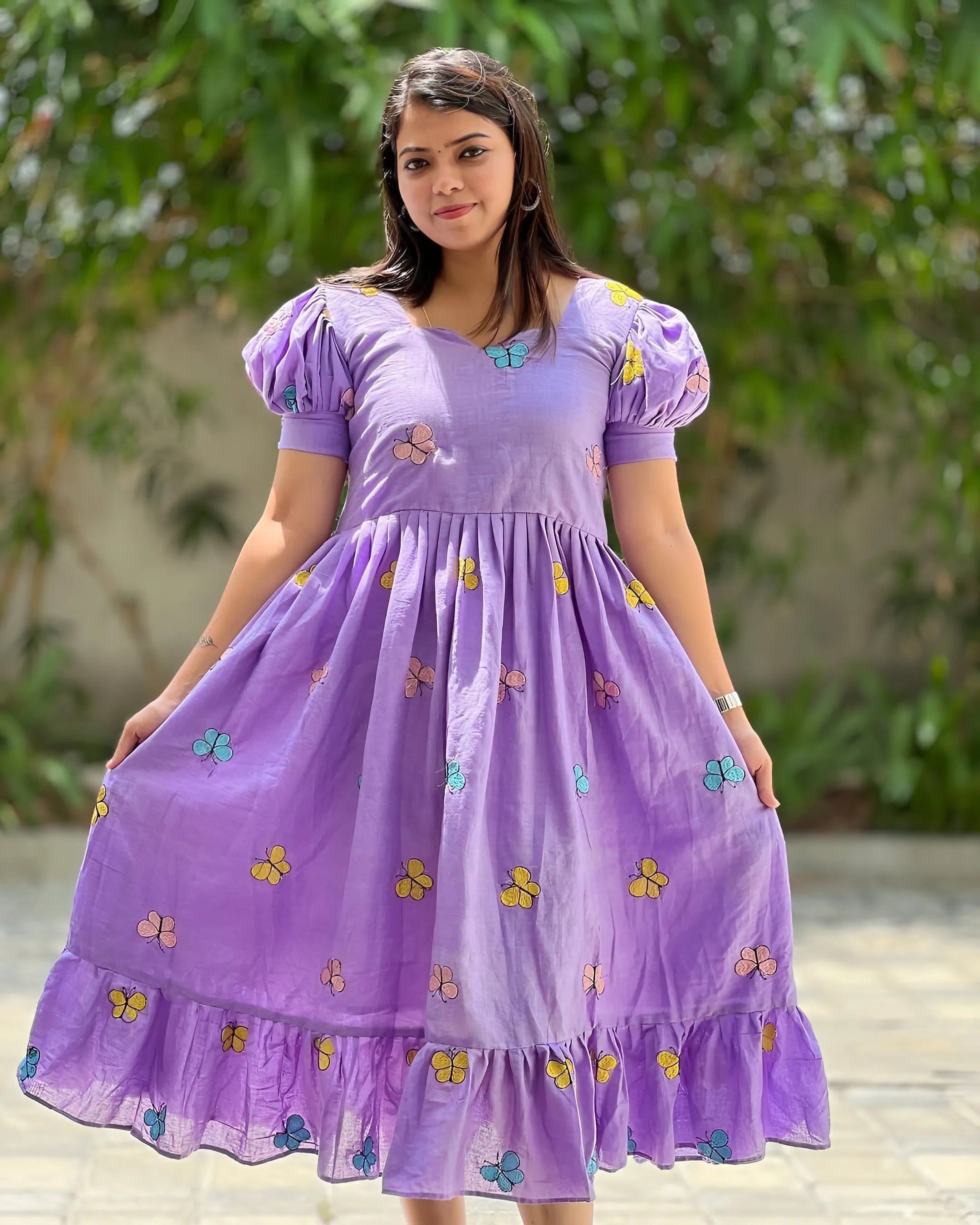 Purple Butterfly Print Cotton Kurti For Women