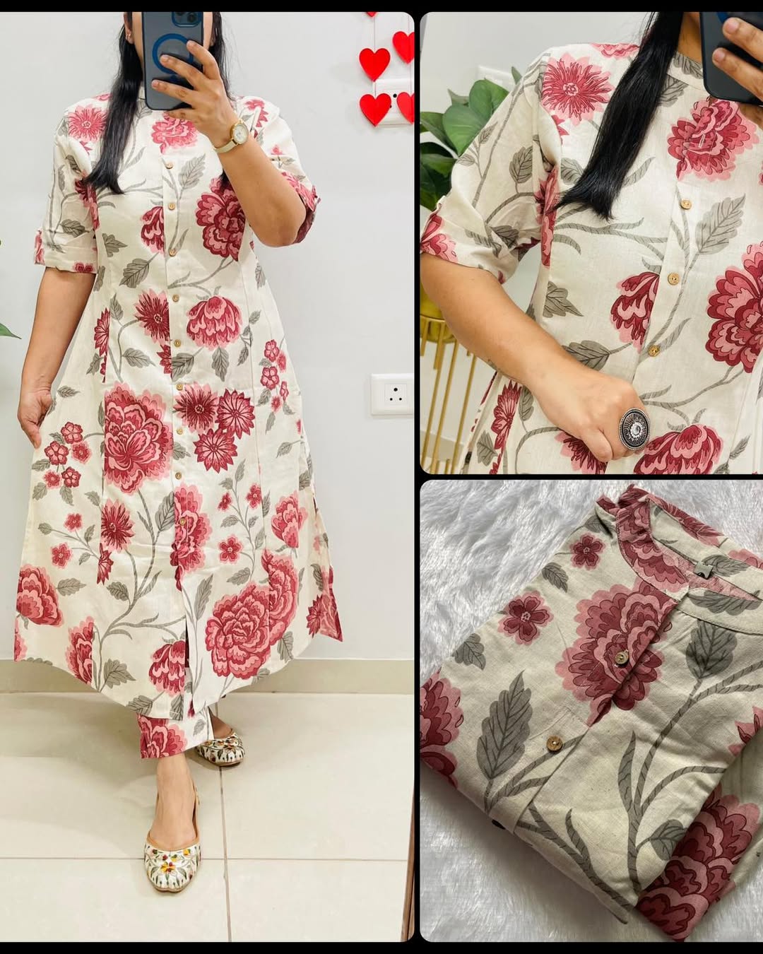 Women Floral Printed Pure Cotton A-Line Co-Ord Set with Ankle Length Pants