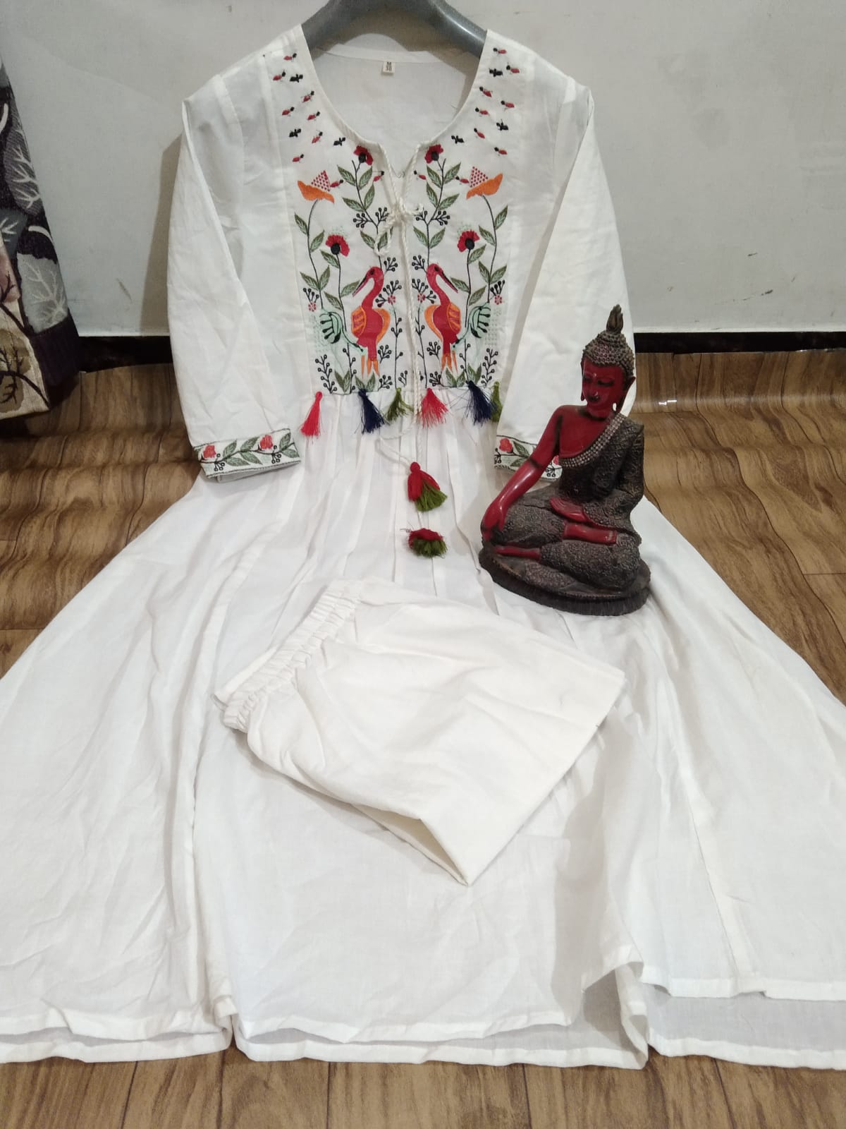 Premium pure cotton embroidered kurta set with elegant pleating and handcrafted yoke detailing