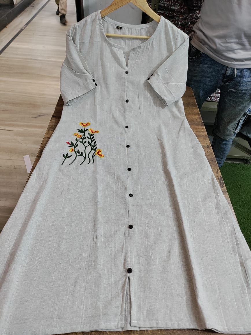 Off White Stylish Handloom Khadi Cotton Gown For Women
