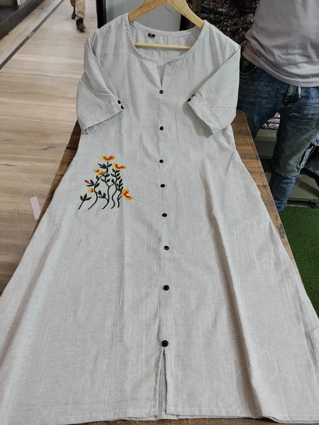 Off White Stylish Handloom Khadi Cotton Gown For Women