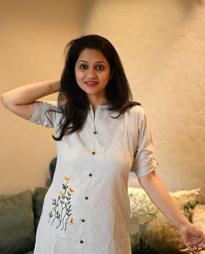 Off White Stylish Handloom Khadi Cotton Gown For Women