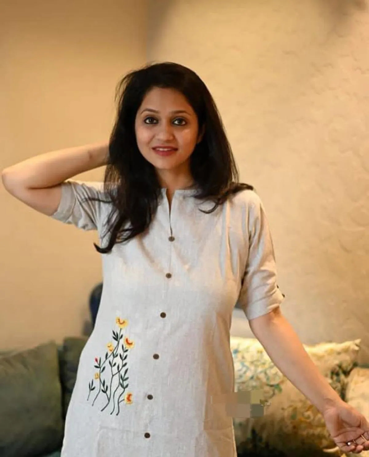 Off White Stylish Handloom Khadi Cotton Gown For Women