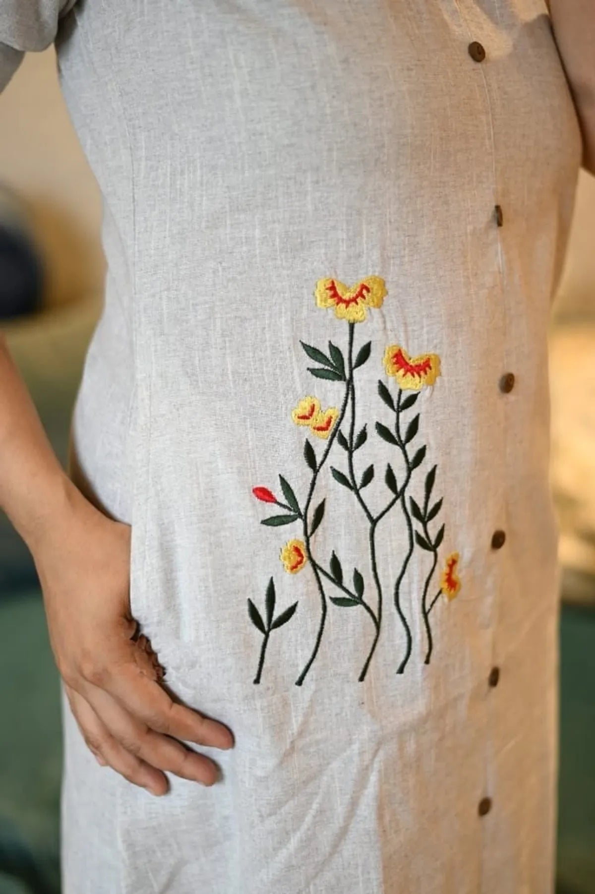 Off White Stylish Handloom Khadi Cotton Gown For Women