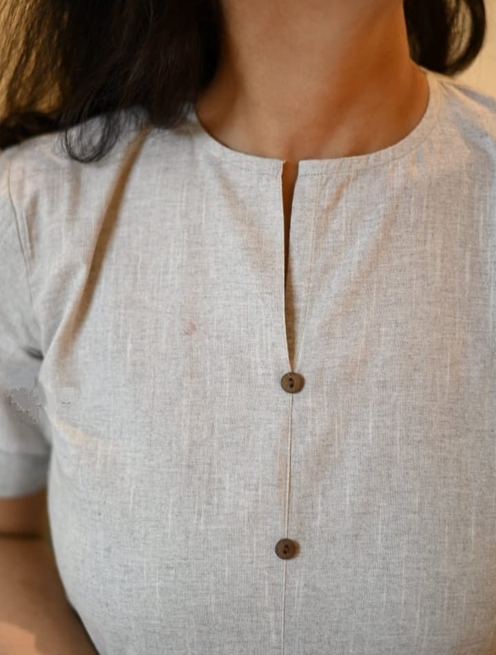 Off White Stylish Handloom Khadi Cotton Gown For Women