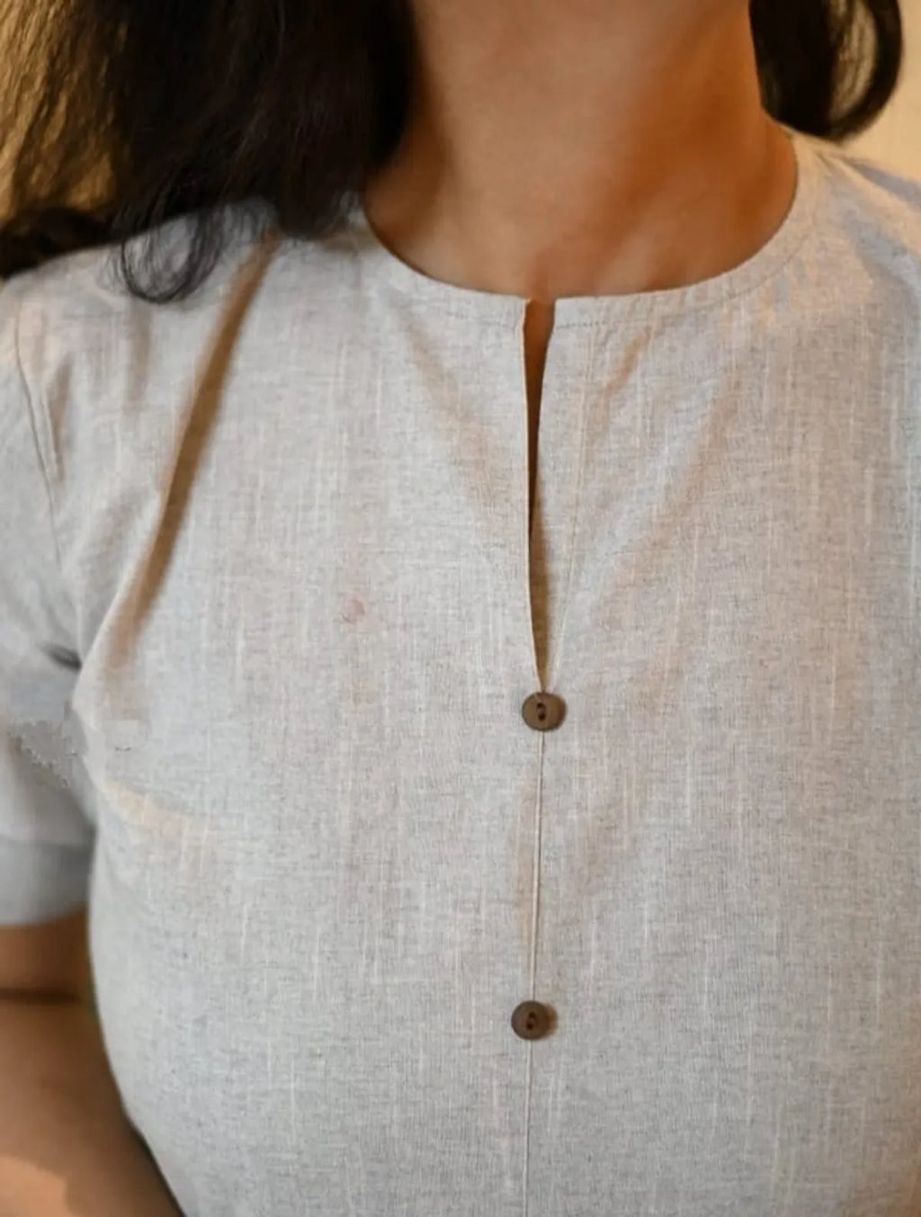 Off White Stylish Handloom Khadi Cotton Gown For Women