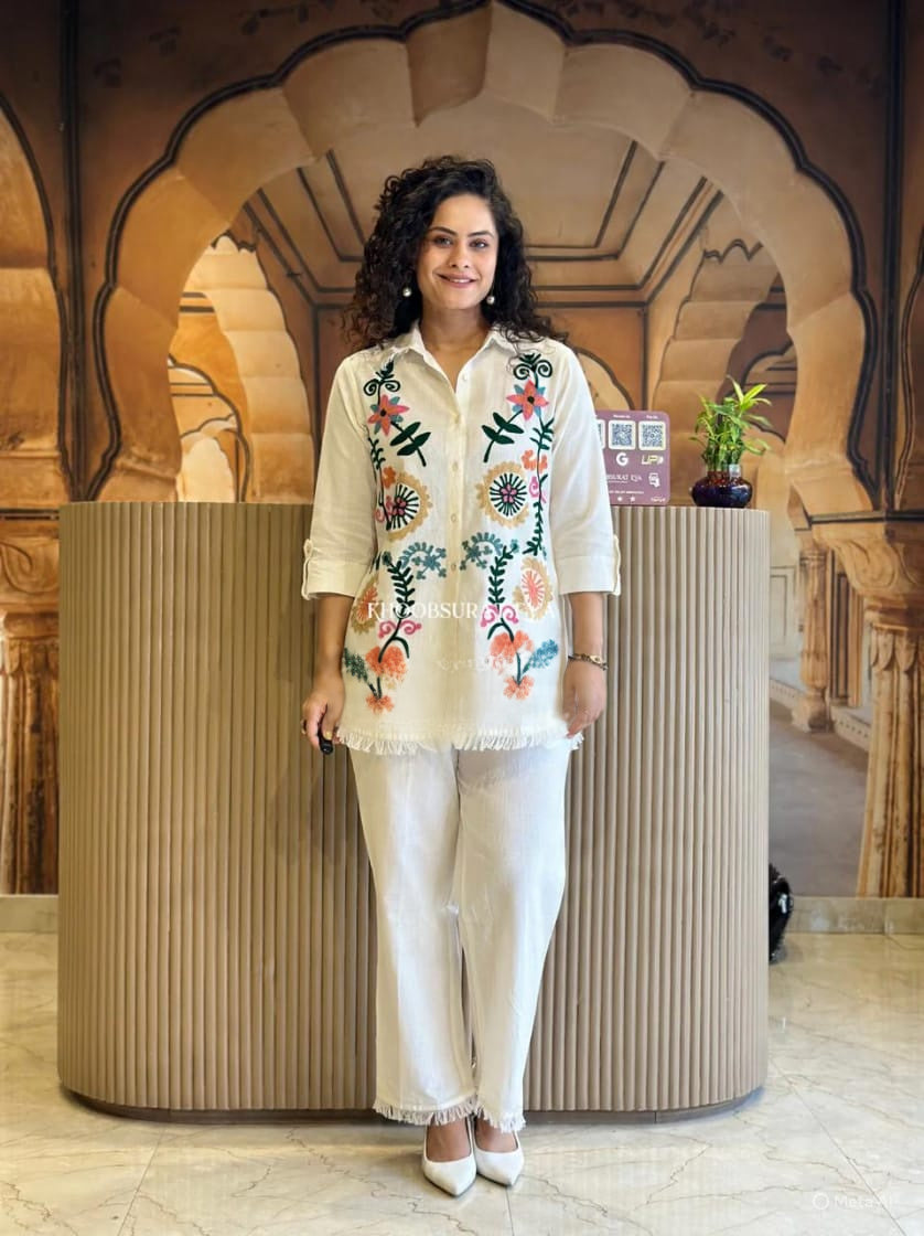 Festive Mirror-Embellished Anarkali Set with Fluid Silhouette and Coordinated Pants — Elegant Three-Piece Occasion Wear