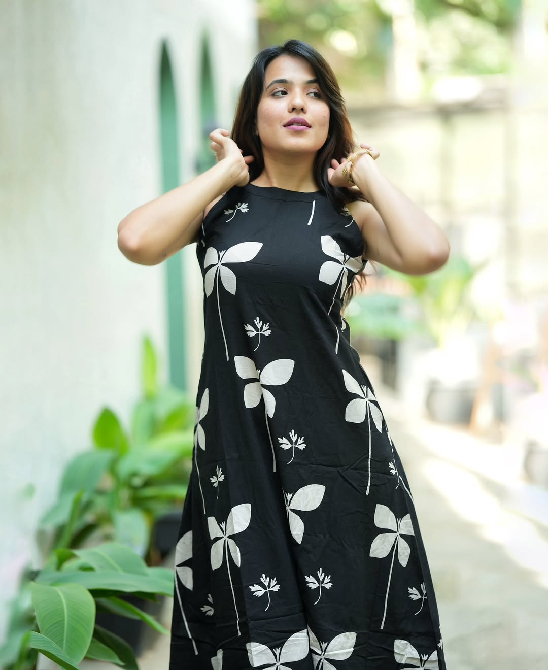 Elegant Printed A-Line Halter Neck Kurta Palazzo Set