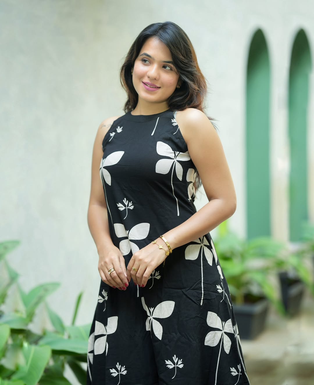 Elegant Printed A-Line Halter Neck Kurta Palazzo Set
