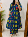 Premium Women's Pure Cotton Geometric Printed A-Line Co-ord Set with Palazzo Pants