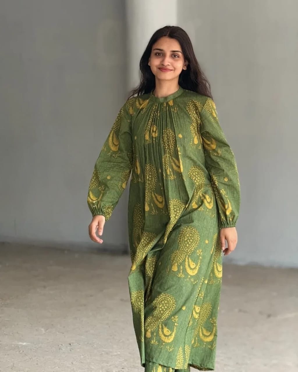 Premium Women's Pure Cotton Rajasthani Peacock Print Kaftan Style Kurti Pant Co-Ord Set