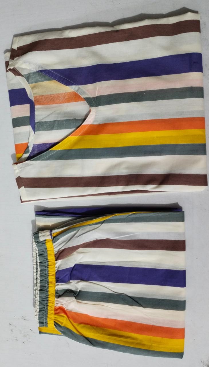 Premium Women's Cotton Vertical Striped Co-ord Set with V-Neck Kurta & Straight Pants