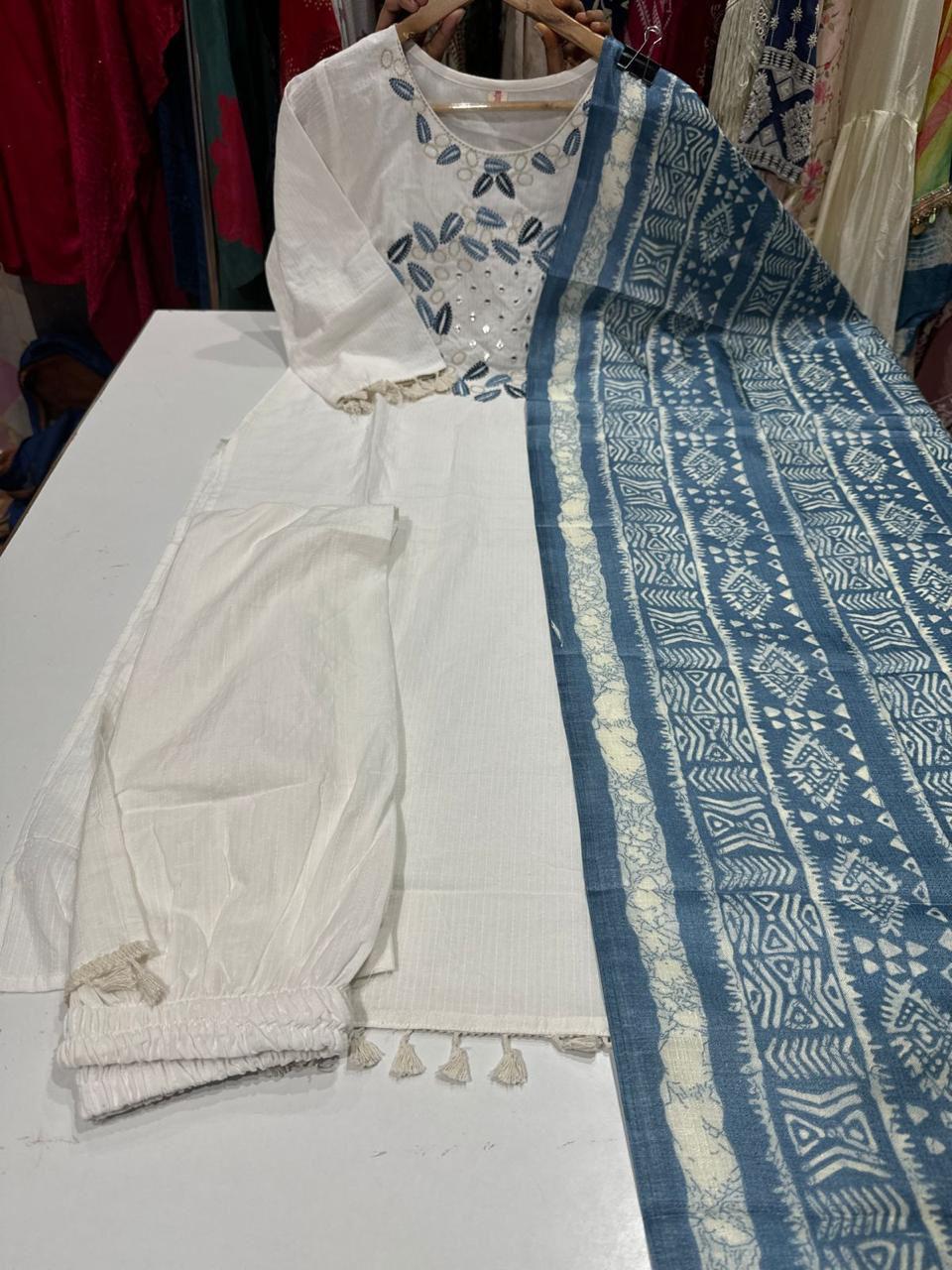 Beautiful Pure Cotton Kurti with Pant Set with Embroidery Work