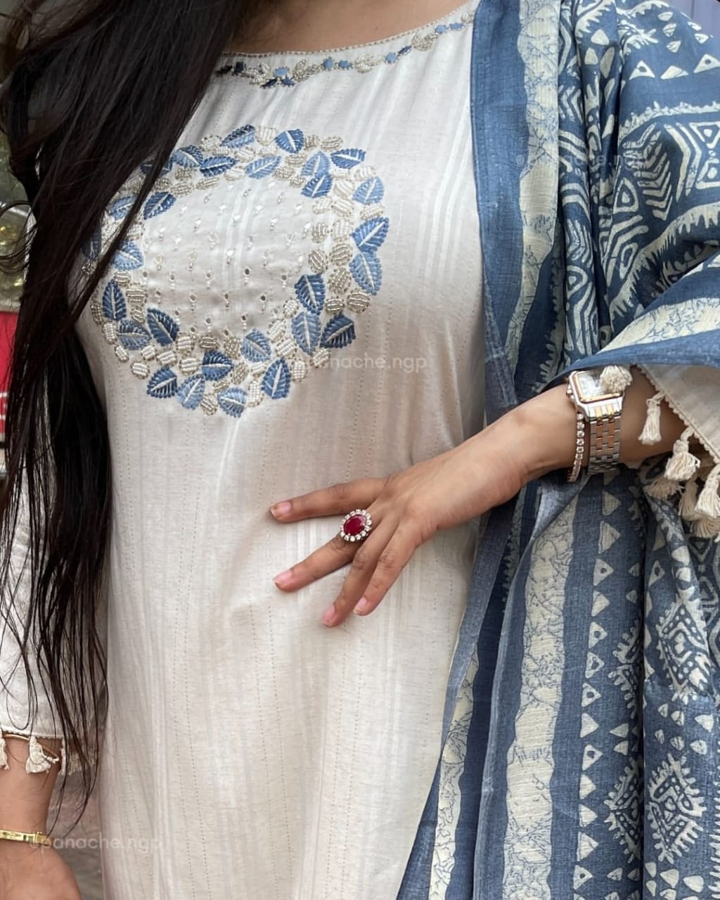 Beautiful Pure Cotton Kurti with Pant Set with Embroidery Work