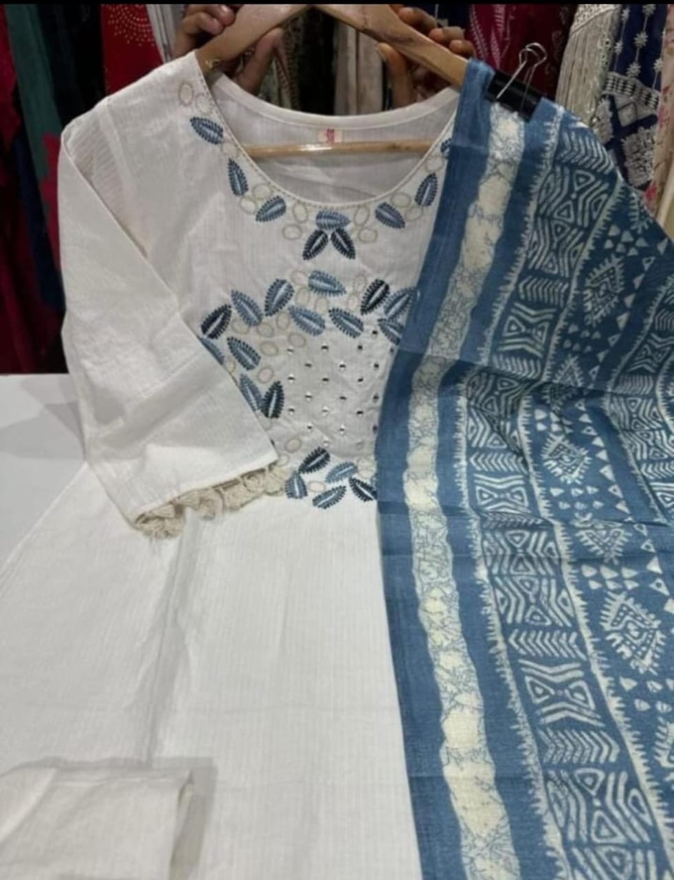Beautiful Pure Cotton Kurti with Pant Set with Embroidery Work