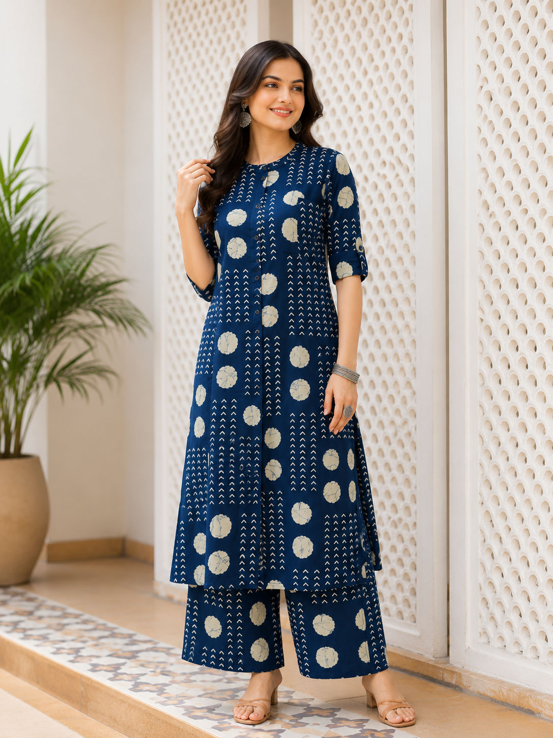 Premium Women's Pure Cotton Printed A-Line Co-ord Set with Palazzo Pants