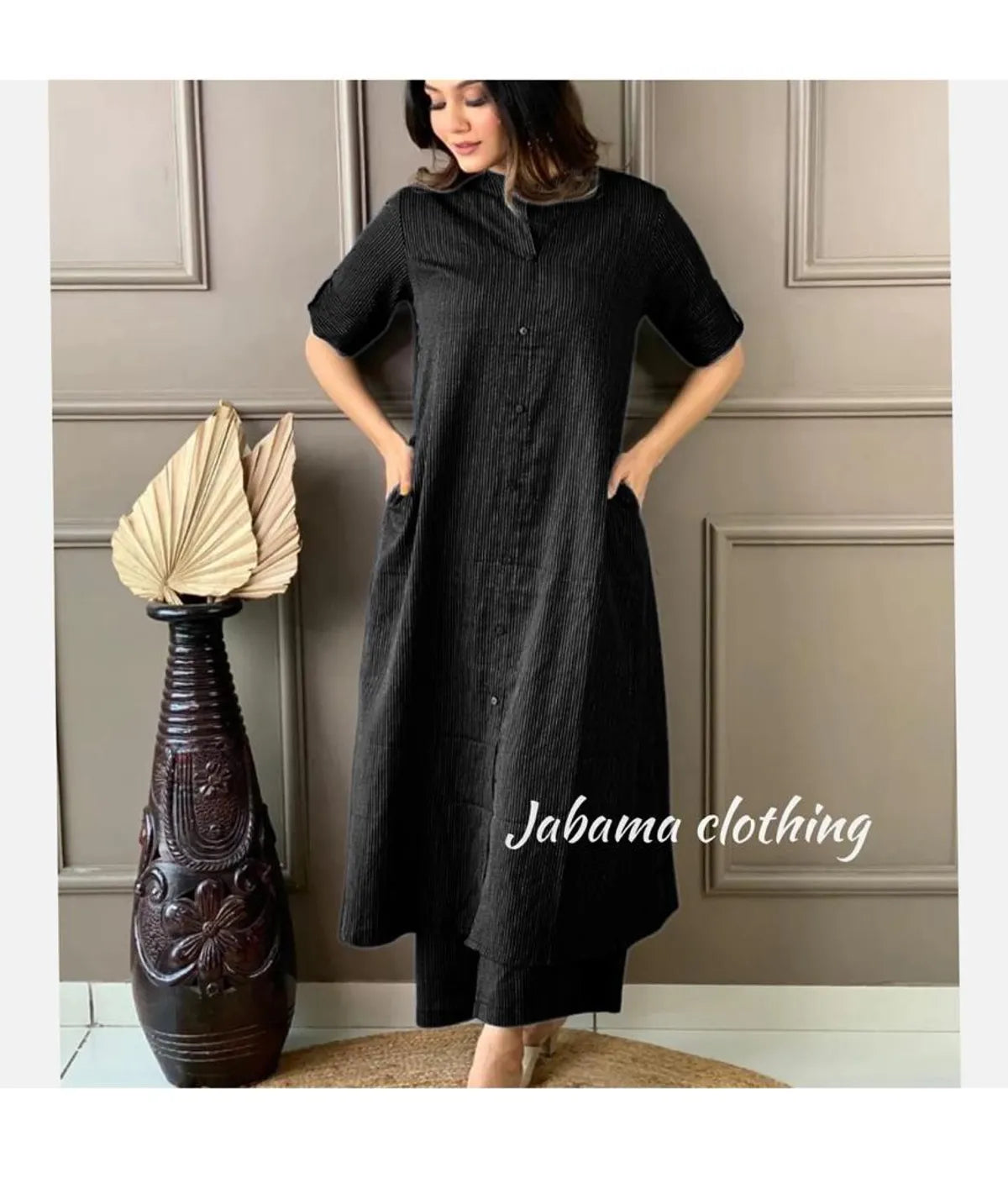 Women's A-Line Cotton Kurti Palazzo Set with Katha Work