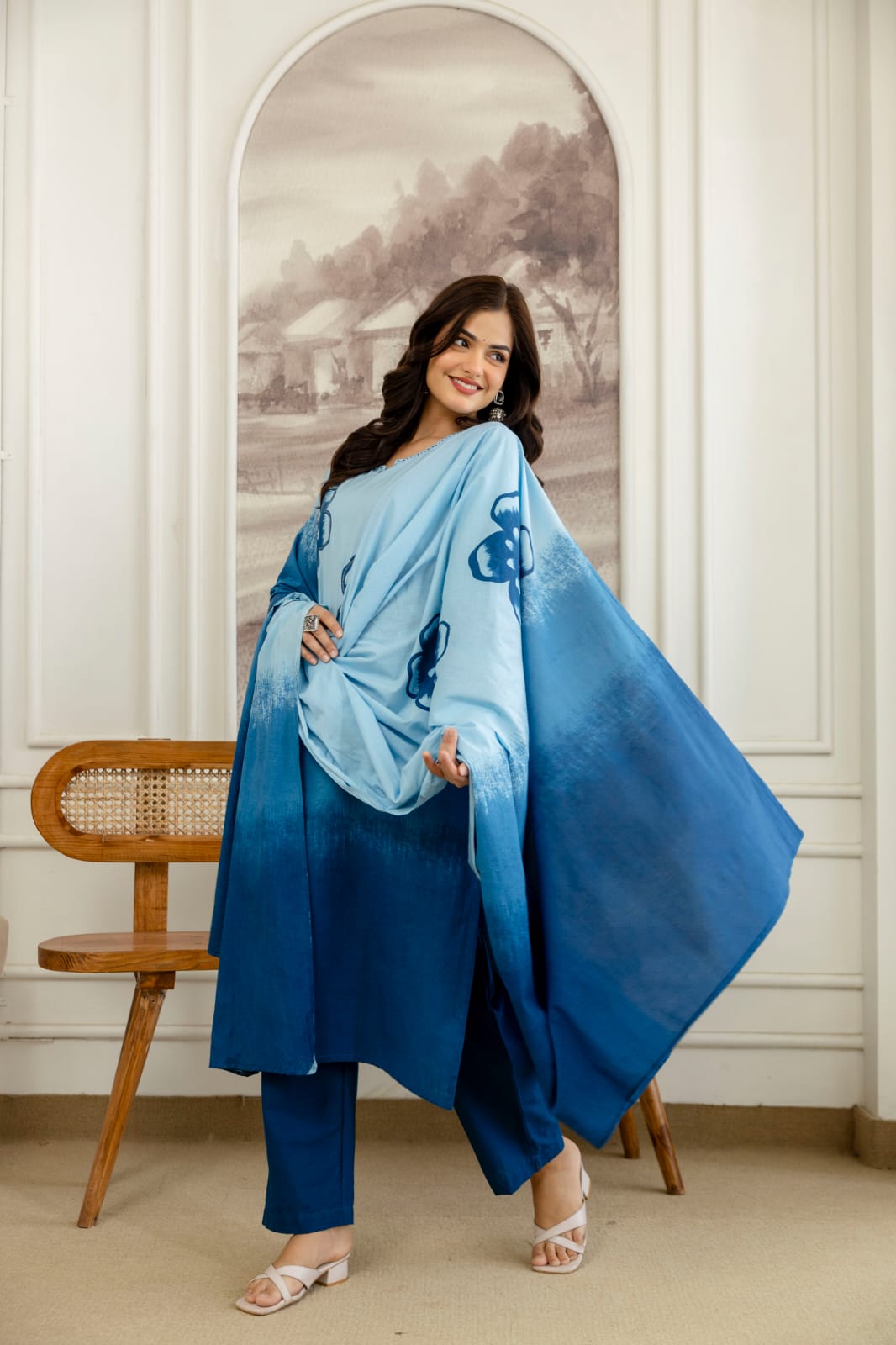 Women Premium Pure Cotton Kurta Set with Pants and Printed Dupatta Tie Dye Ethnic Three Piece Suit