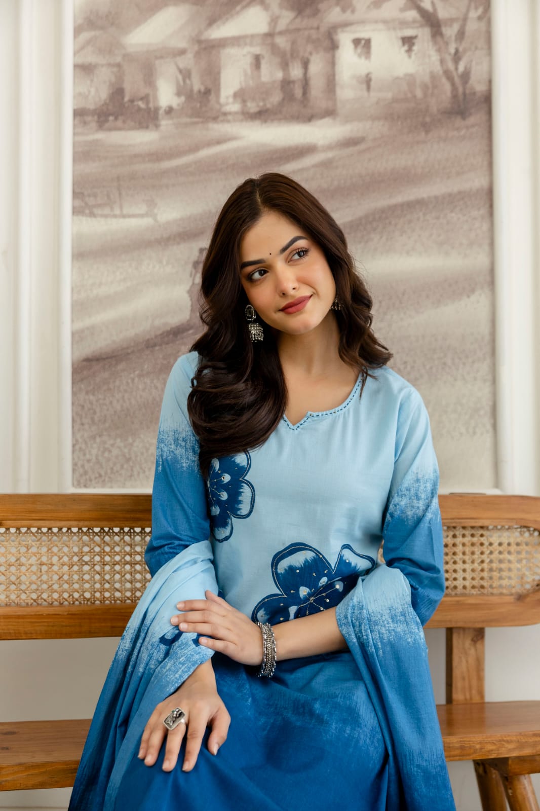 Women Premium Pure Cotton Kurta Set with Pants and Printed Dupatta Tie Dye Ethnic Three Piece Suit