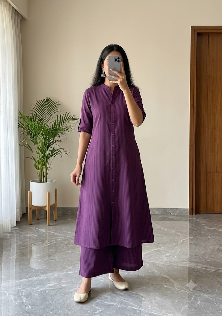 Women's A-Line Cotton Kurti Palazzo Set with Katha Work