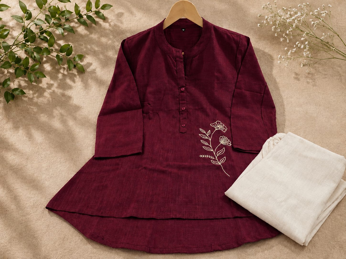 Women's Cotton Slub Embroidered Co-Ord Set with Matching Pants