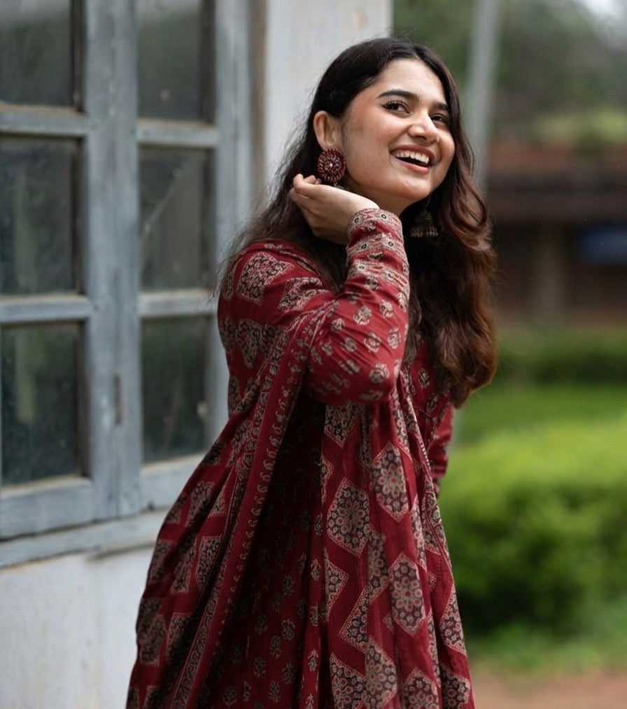 Premium fine cotton suit set with intricate yoke detailing and elegant ethnic craftsmanship