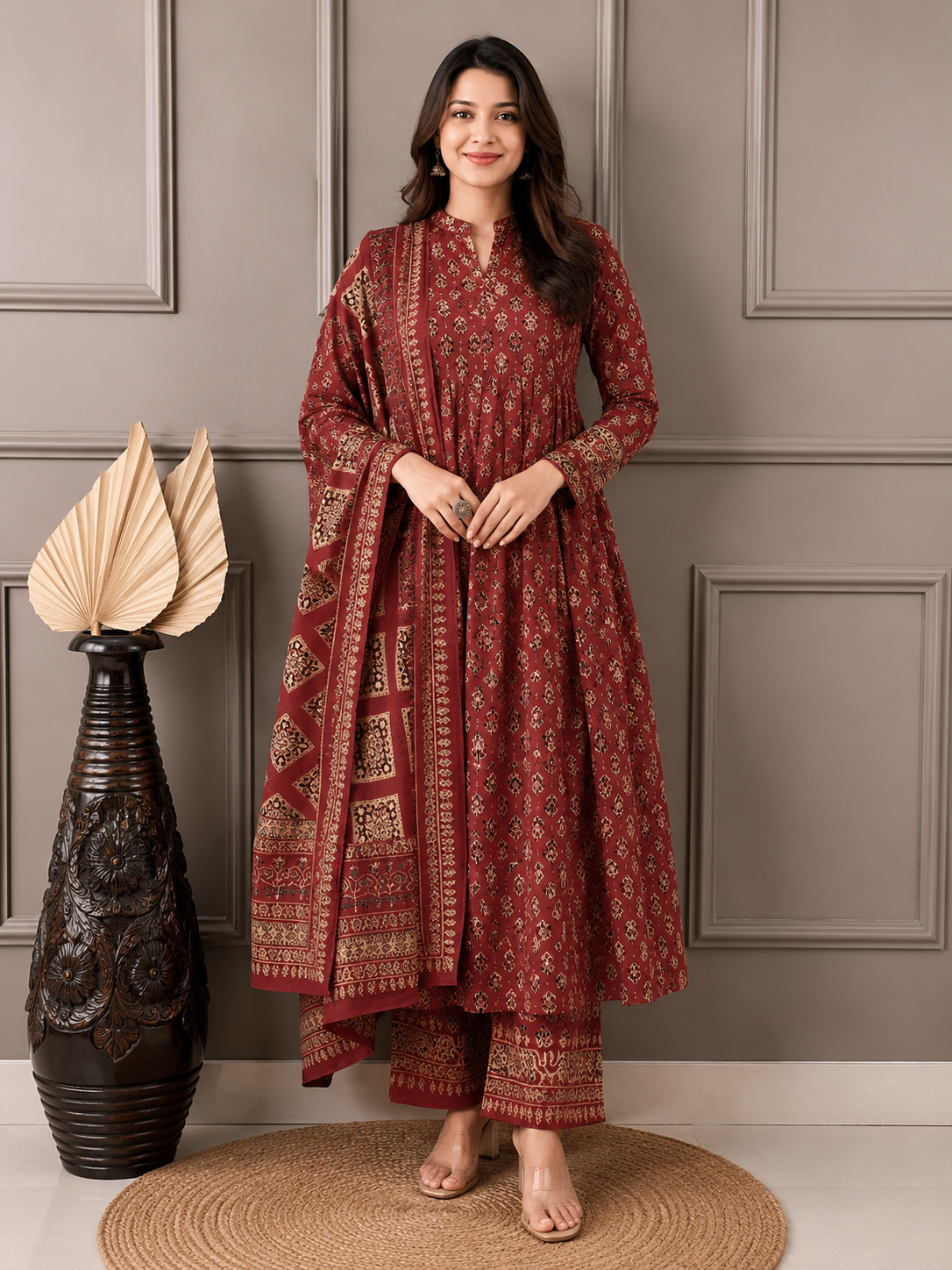 Premium fine cotton suit set with intricate yoke detailing and elegant ethnic craftsmanship