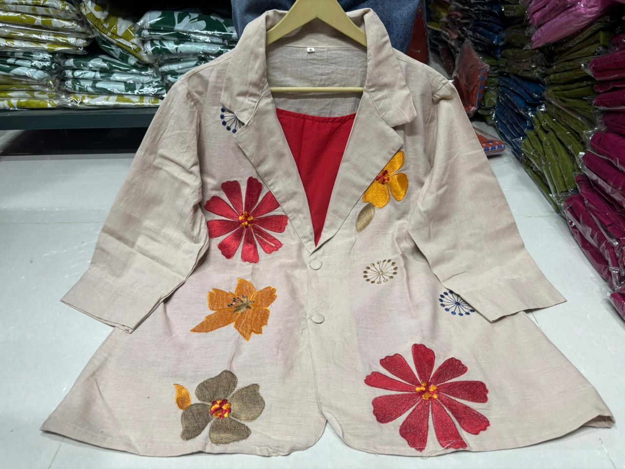 Tailored Floral Embroidered Three-Piece Coord Set with Blazer and Straight Pants — Elegant Fusion Wear for Office and Day Events