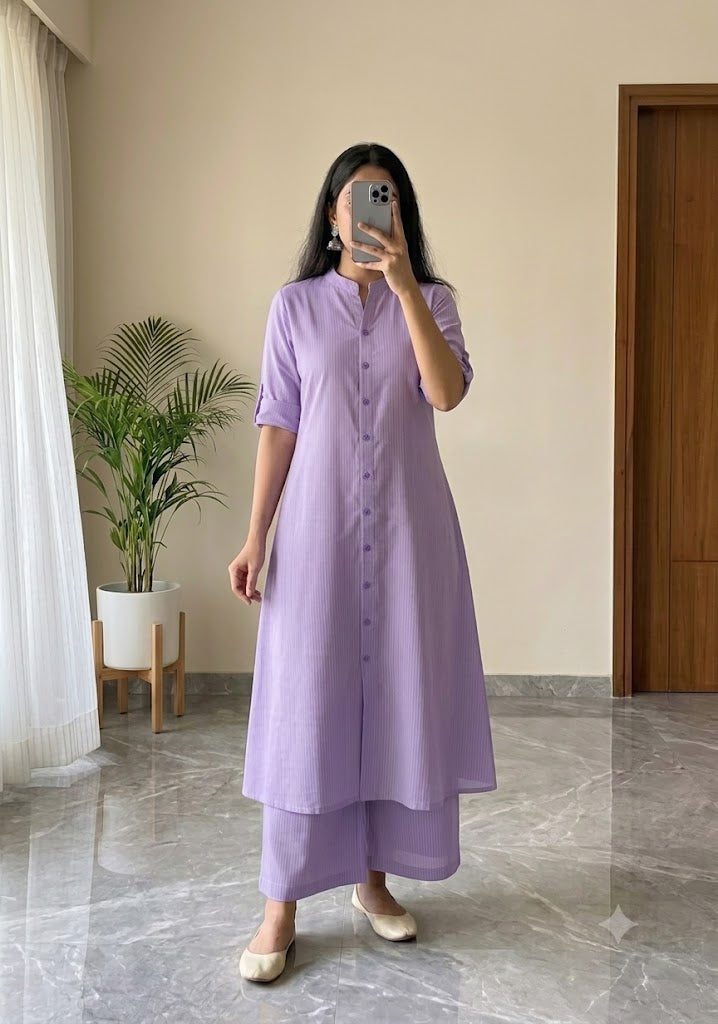 Women's A-Line Cotton Kurti Palazzo Set with Katha Work