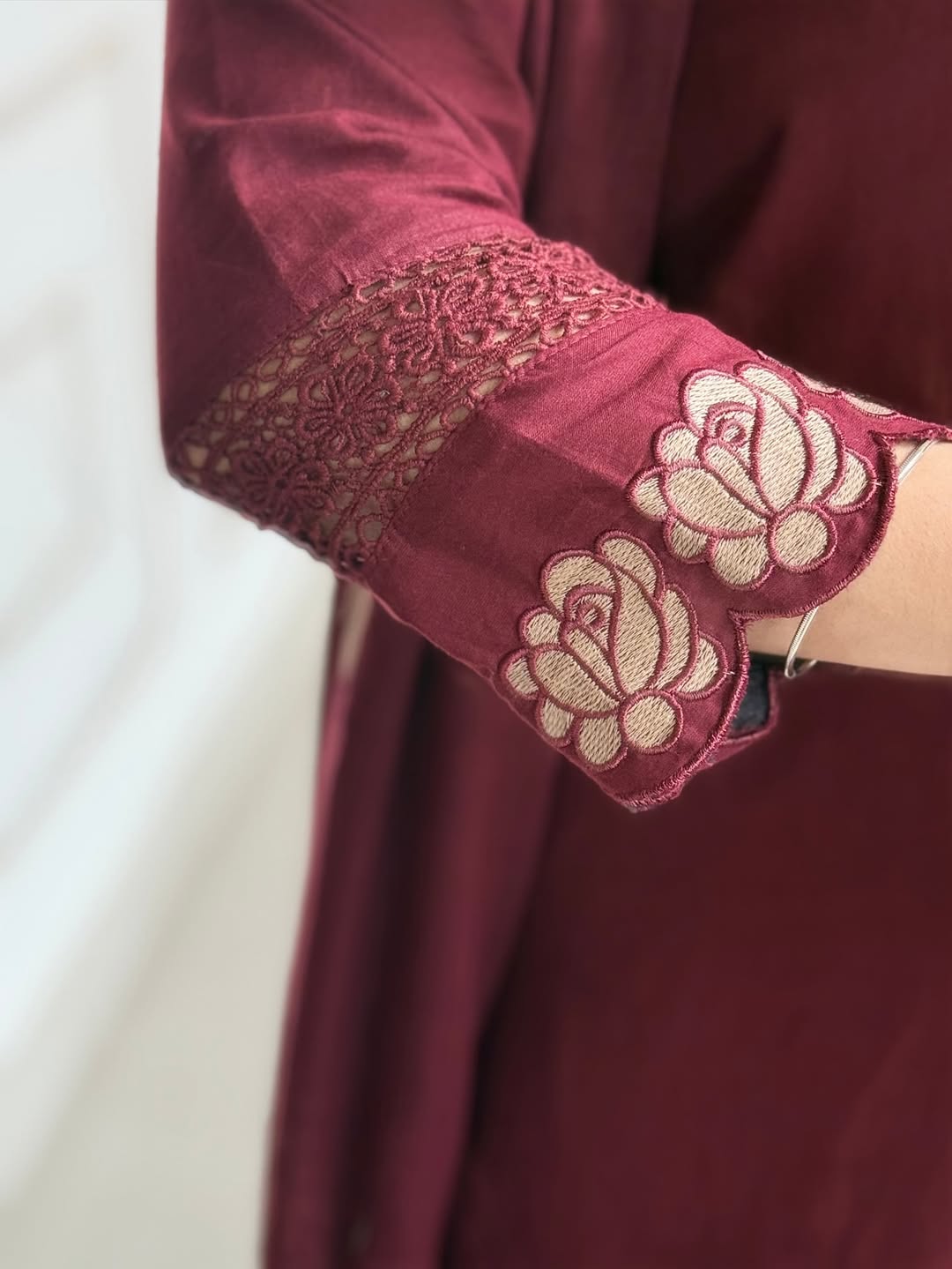 Designer Cotton Embroidered Kurta Set with Dupatta – Red