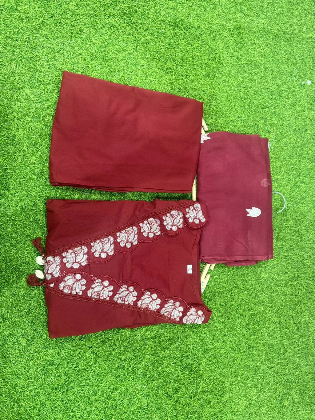 Designer Cotton Embroidered Kurta Set with Dupatta – Red