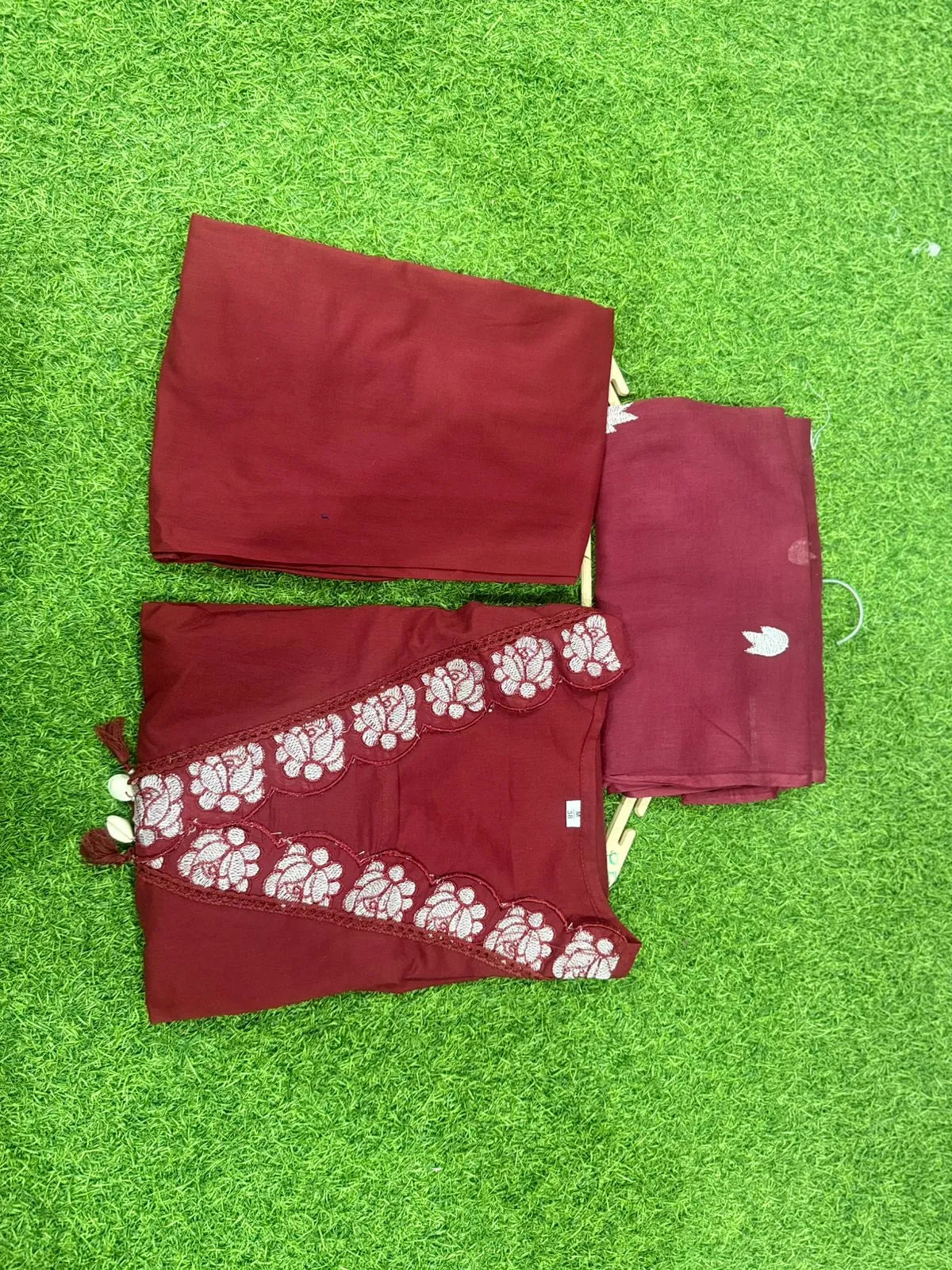 Designer Cotton Embroidered Kurta Set with Dupatta – Red