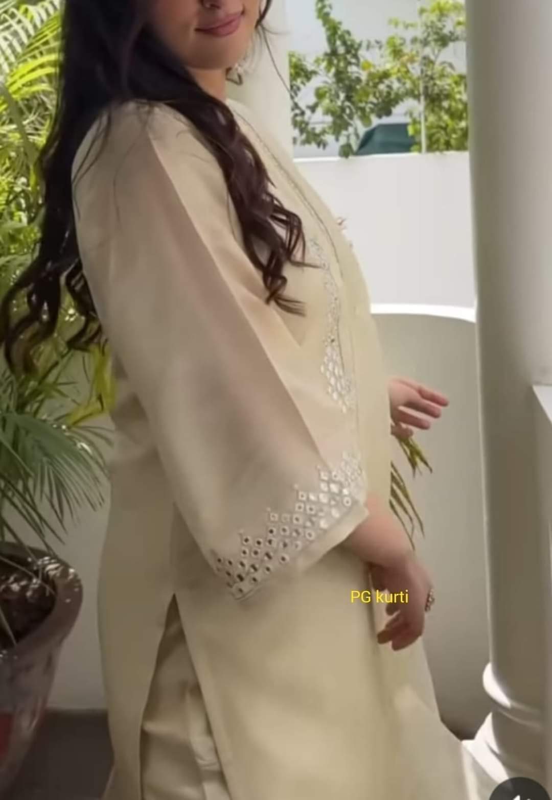 Off-White Chanderi Suit With Foil Mirror Embroidery Work