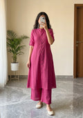 Women's A-Line Cotton Kurti Palazzo Set with Katha Work