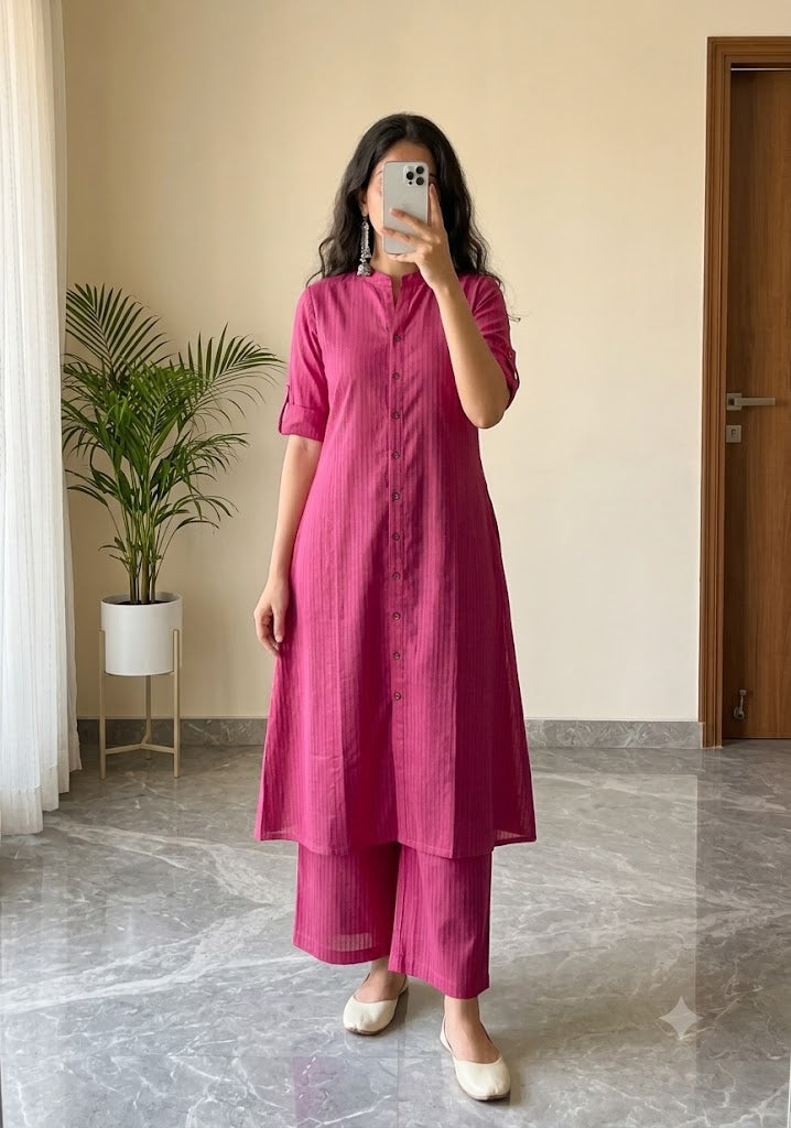 Women's A-Line Cotton Kurti Palazzo Set with Katha Work