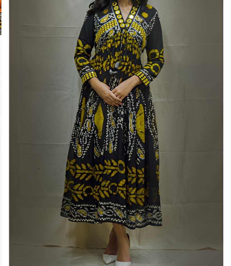 Black Cotton Embroidered Kurta Dress With Mirror Work