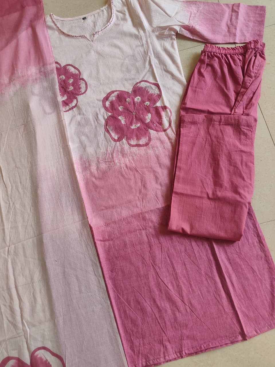 Women Premium Pure Cotton Kurta Set with Pants and Printed Dupatta Tie Dye Ethnic Three Piece Suit