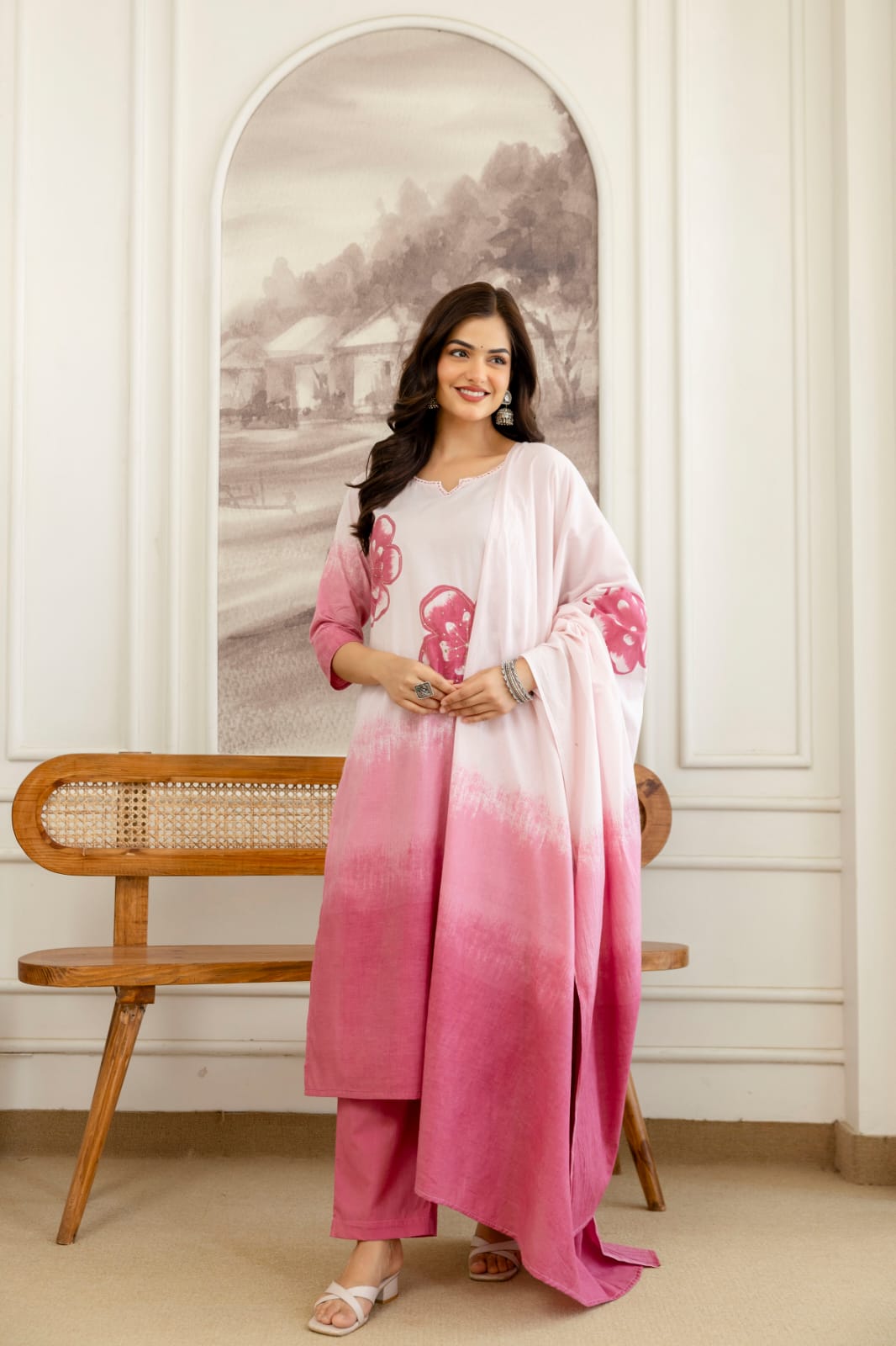 Women Premium Pure Cotton Kurta Set with Pants and Printed Dupatta Tie Dye Ethnic Three Piece Suit