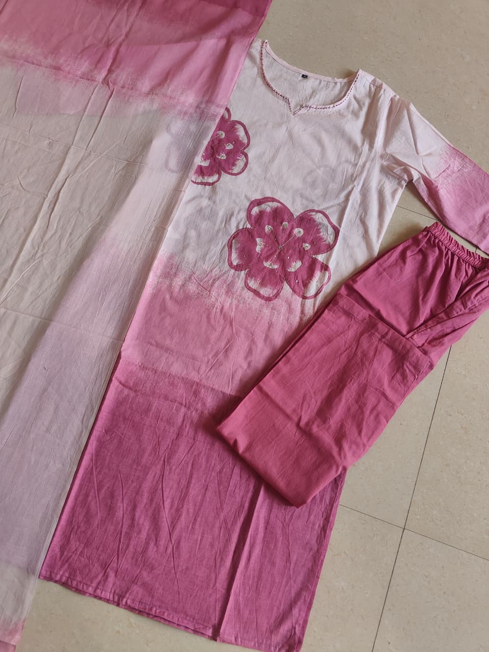 Women Premium Pure Cotton Kurta Set with Pants and Printed Dupatta Tie Dye Ethnic Three Piece Suit