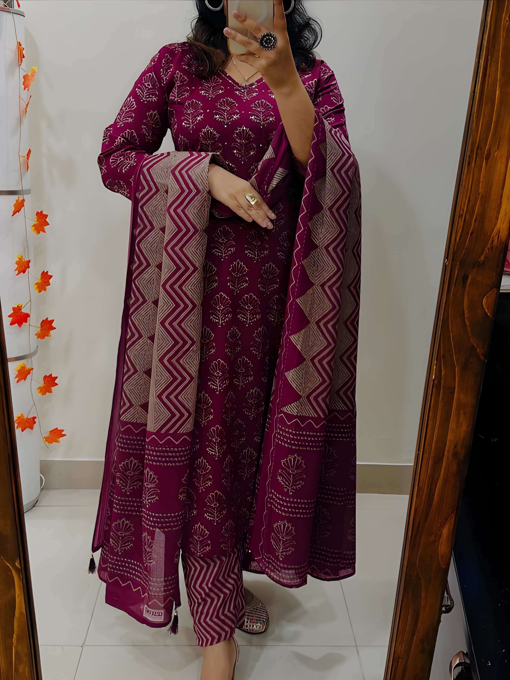 Premium cotton straight kurti set with intricate Jaipuri print and hand-crafted detailing