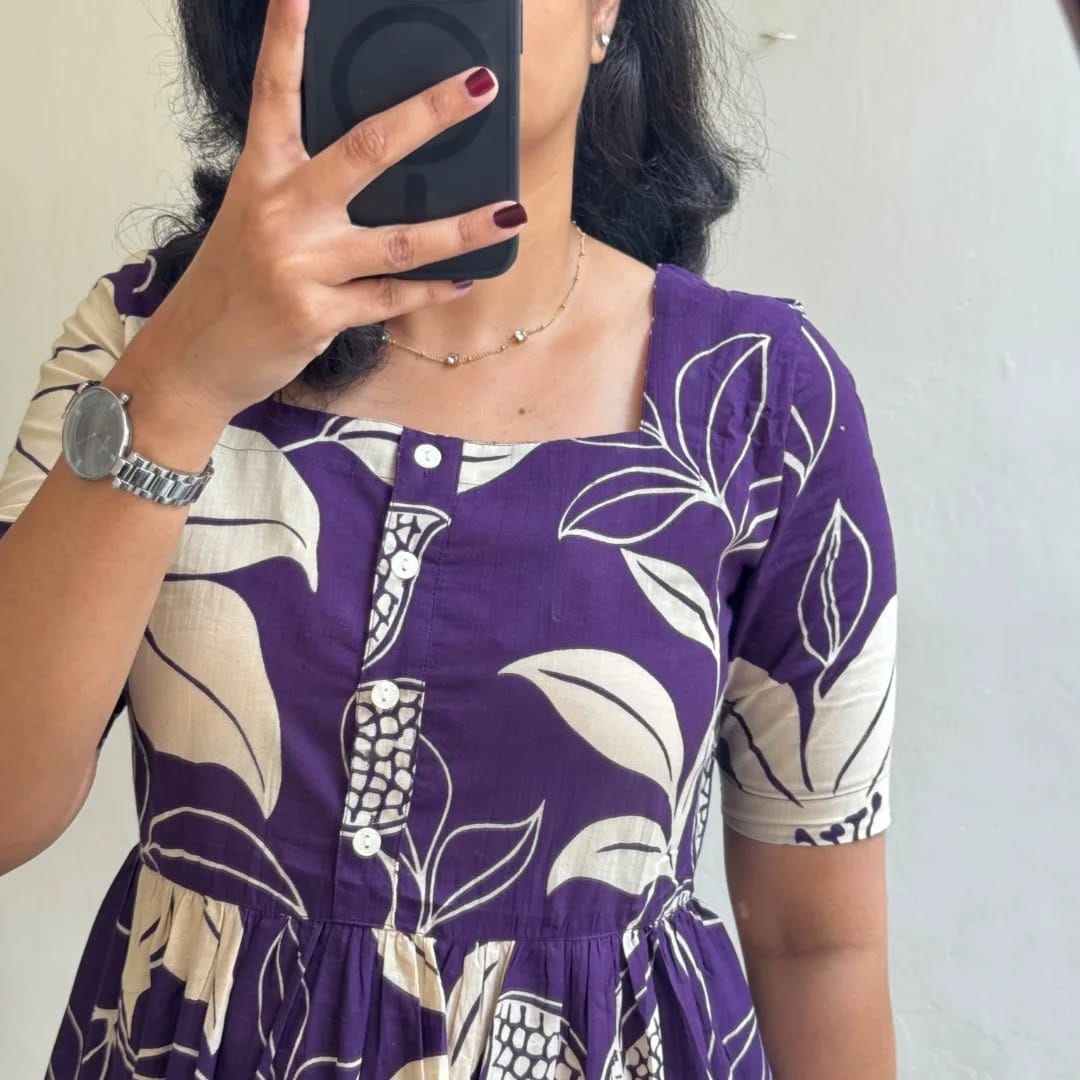 Beautiful Pure Cotton Printed Gown | Maternity Friendly With Openable Buttons