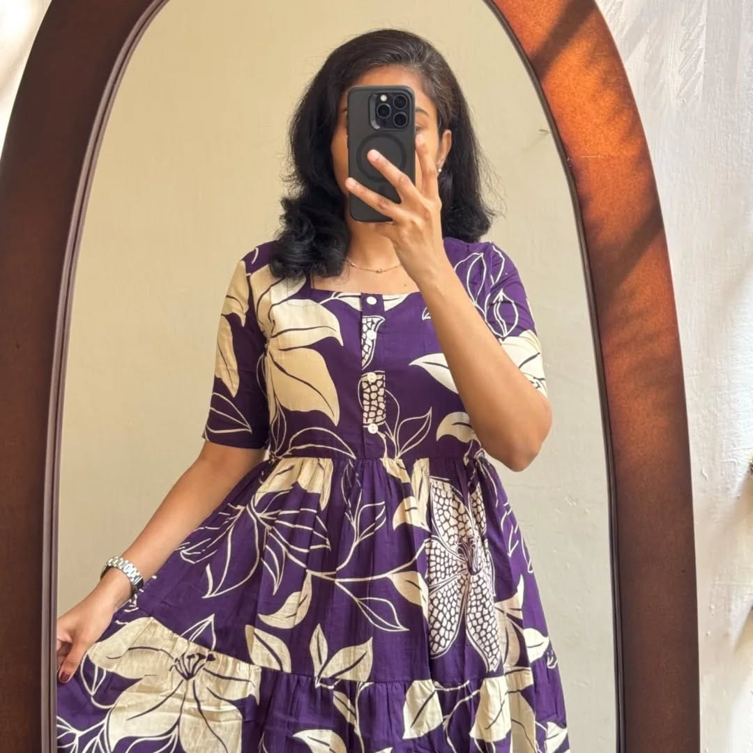 Beautiful Pure Cotton Printed Gown | Maternity Friendly With Openable Buttons